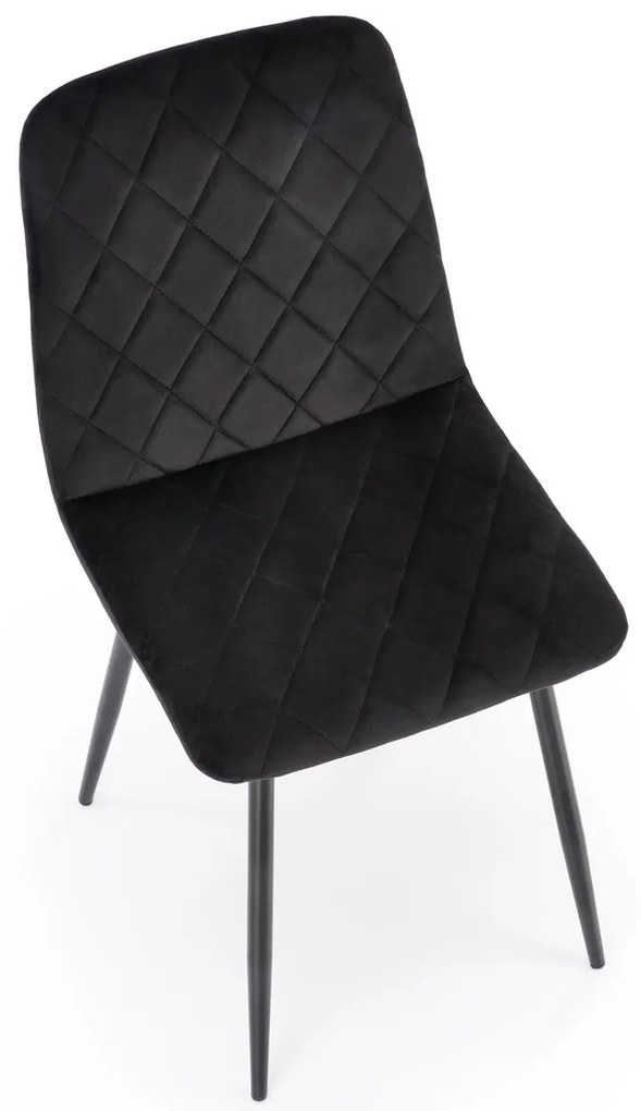 Czarne welurowe krzesło z oparciem na czarnych nogach K525