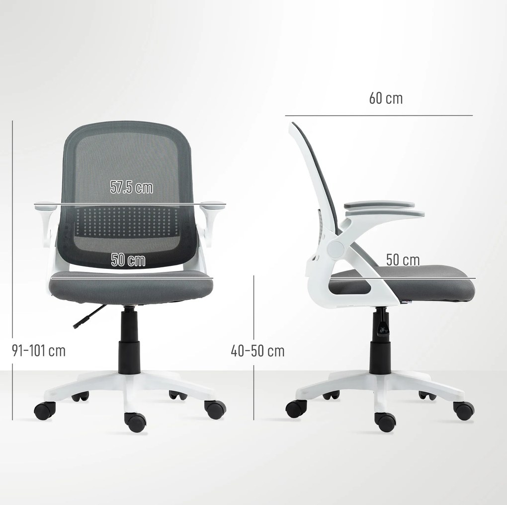 HOMCOM Oddychające krzesło biurowe z siatki, ergonomiczne krzesło obrotowe z podnoszonymi podłokietnikami i wsparciem lędźwiowym, szare | Aosom PL