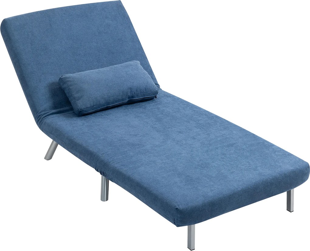 HOMCOM Fotel z funkcją łóżka, design 2-w-1, fotel do spania, łóżko dla gości, tapicerka materiałowa, z poduszką, Niebieski