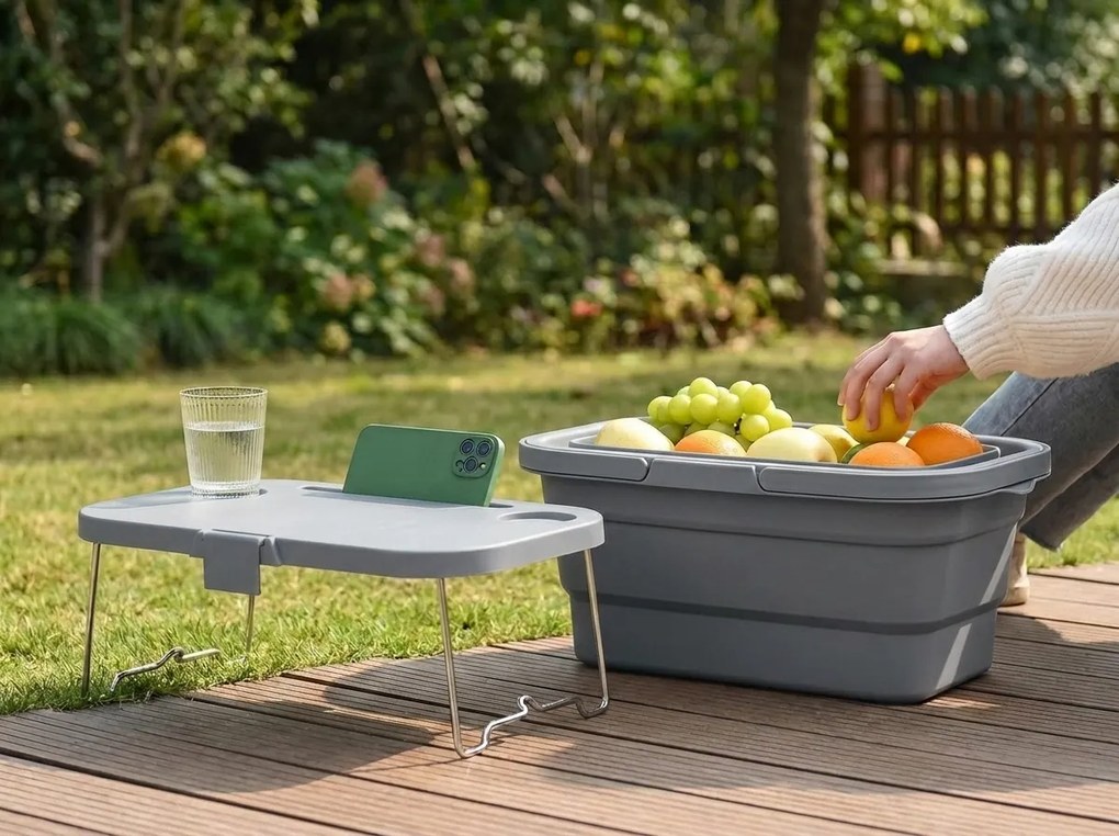 Składany kosz piknikowy TRIGO 3w1, szary