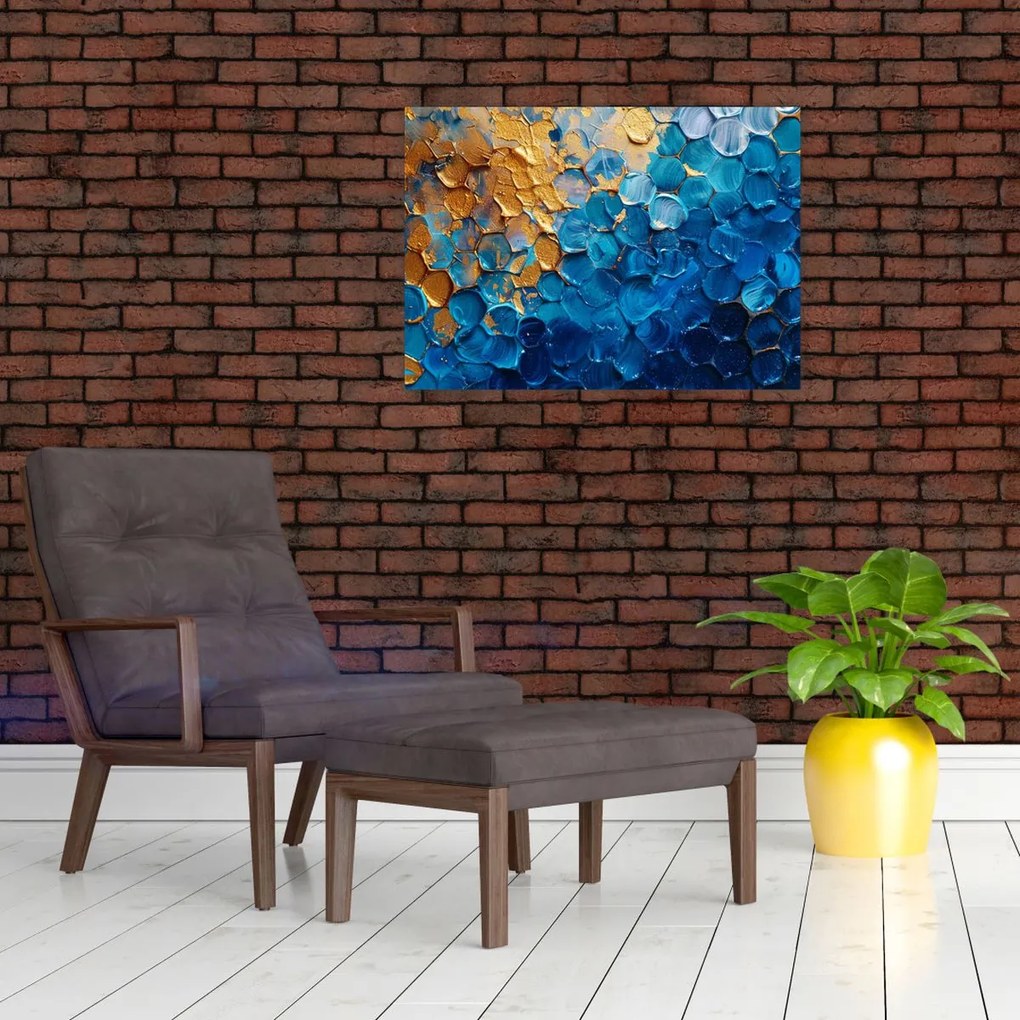 Obraz na szkle - Niebiesko-złoty obraz (70x50 cm)