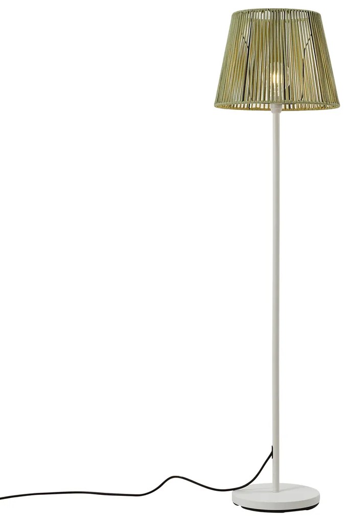 Zewnętrzna lampa podłogowa biała z zielonym kloszem ze sznura IP44 - Virginia Jayla