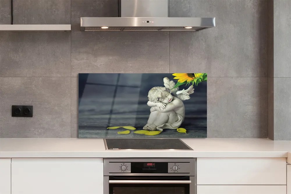 Panel Kuchenny Szklany Śpiący Aniołek w Słonecznikach