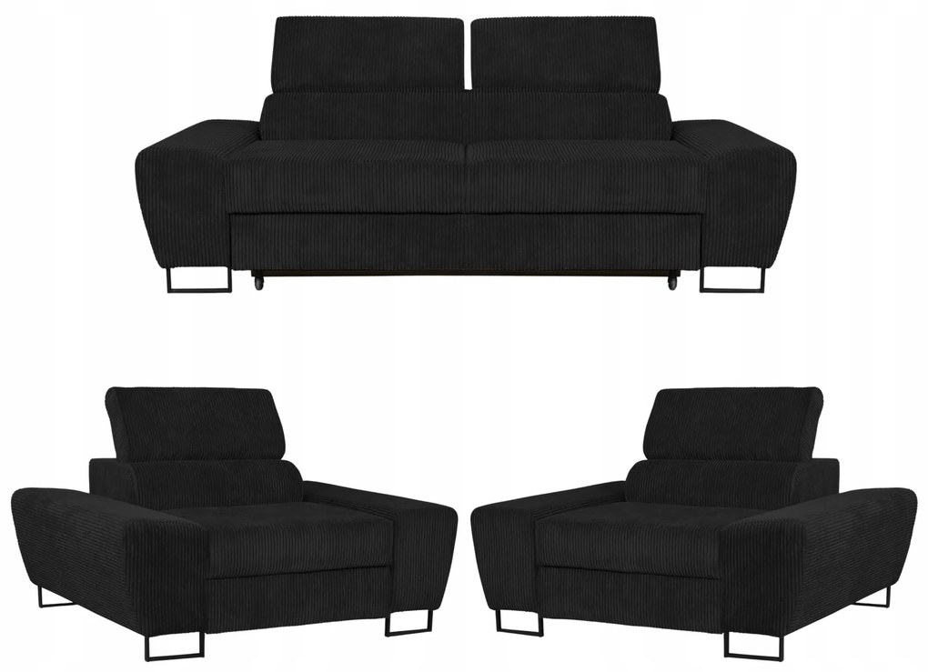 Zestaw mebli wypoczynkowych salon Savio Sofa 2os fotele czarny Family Meble