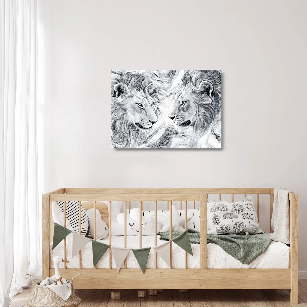 Obraz na szkle - Rysowane lwie głowy (70x50 cm)