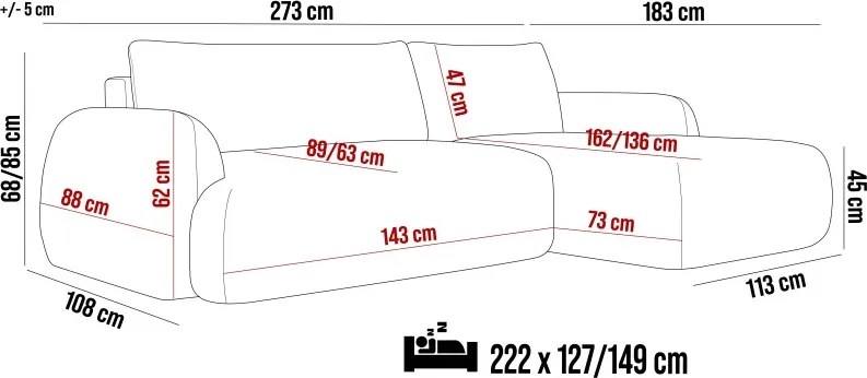 Narożnik MONDI S Lewostronny z funkcją spania i pojemnikiem w tkaninie SORRISO 06 WERSAL