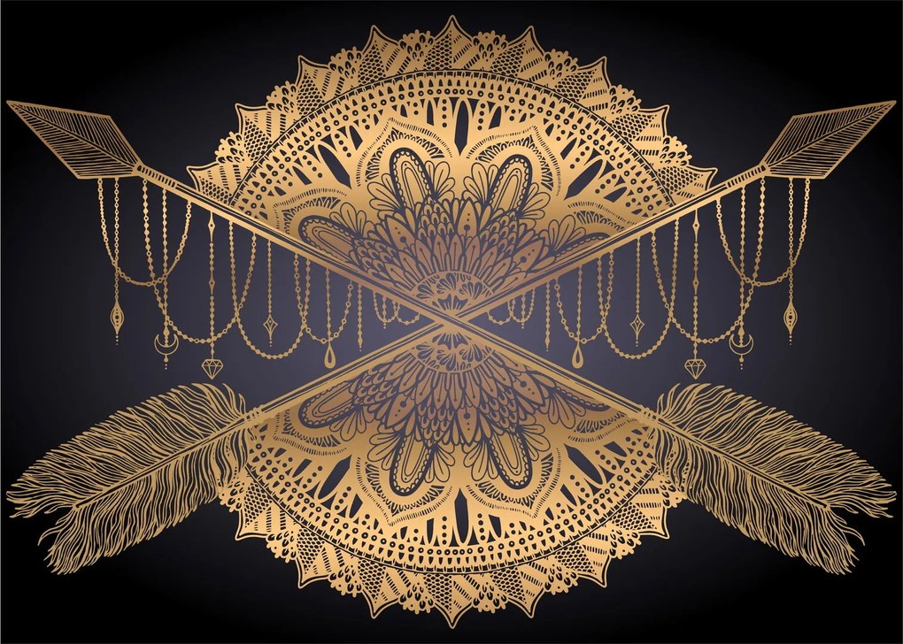 Obraz - Złota mandala ze strzałkami (70x50 cm)
