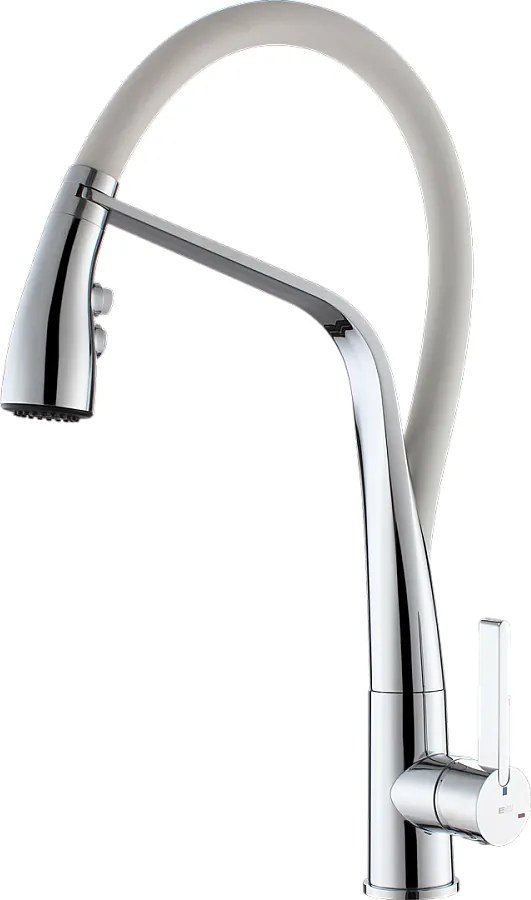 Angel Bateria zlewozmywakowa z ruchomą słuchawką prysznicową, chromowana, z białym wężem - Essebagno