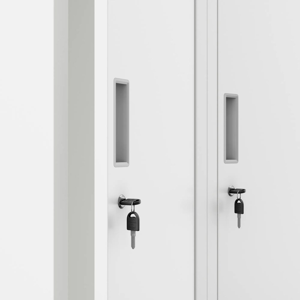 Szafka pracownicza metalowa dwukomorowa biała: KACPER II, 600 x 1800 x 500 mm