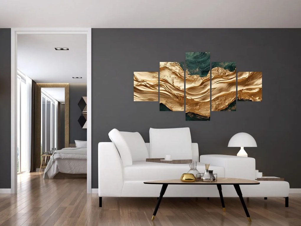 Obraz - Zielona abstrakcja ze złotem II. (125x70 cm)