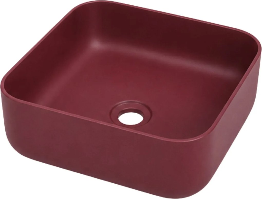 Massi Umywalka ceramiczna nablatowa kwadratowa bordowa FLOW Bordo 40 cm