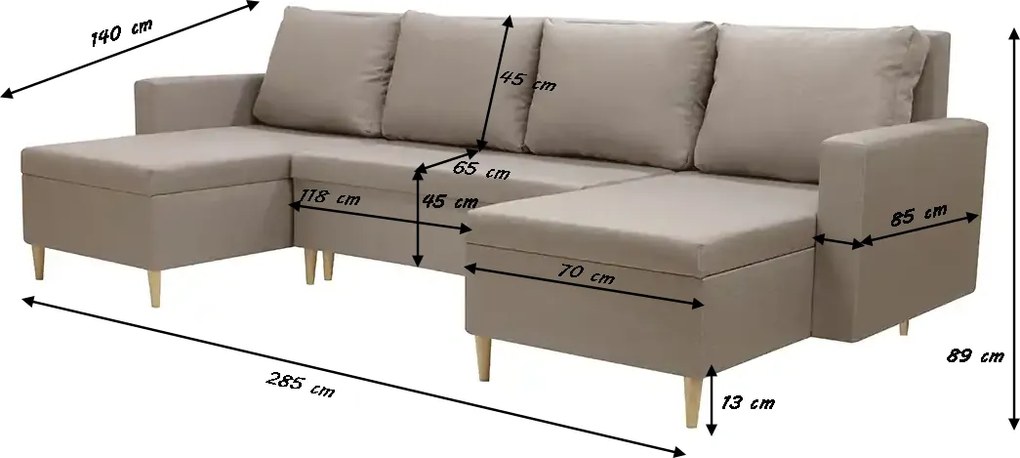 Narożnik U z funkcją spania KEN Brązowy