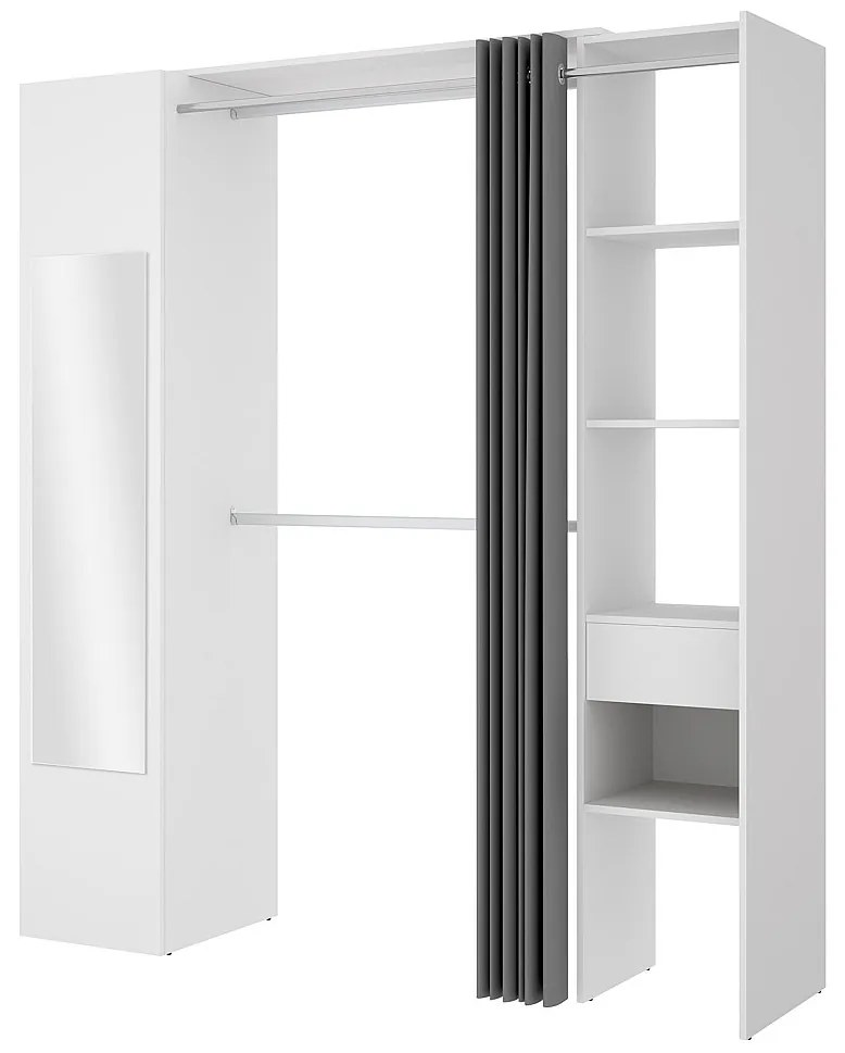 Garderoba z zasłoną i 1 drzwiami - Z lustrem - Dł.177 cm - Kolor biało-szary - BERTRAND