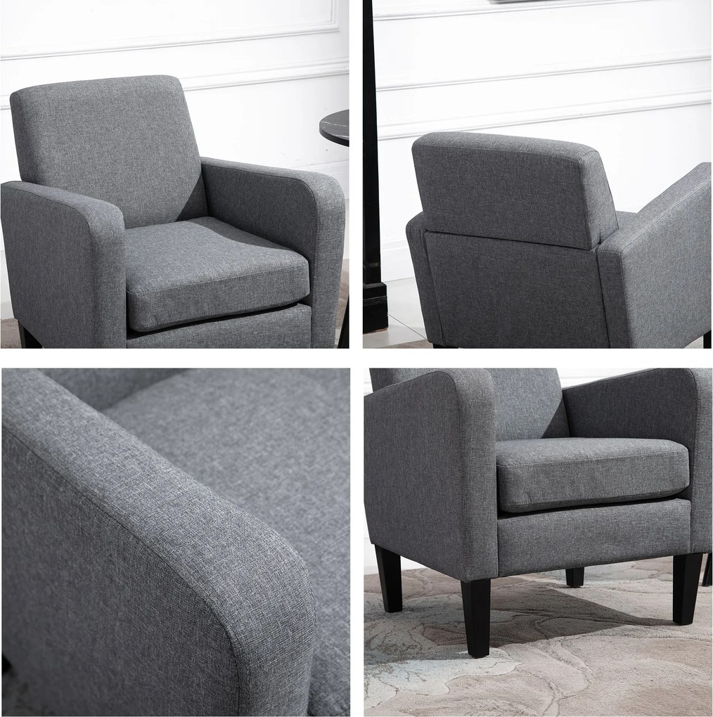 HOMCOM Fotel jednoosobowy fotel relaksacyjny krzesło jednoosobowe fotel tapicerowany drewniane nóżki tkanina lniana jasnoszary