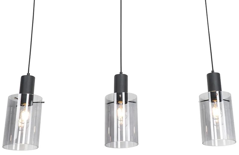 Lampa wisząca czarna z przydymionym szkłem owalnym 3-światłowa - Vidra Nowoczesny Oswietlenie wewnetrzne