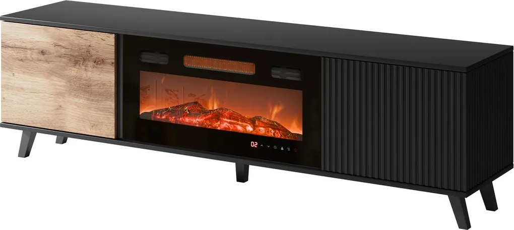 Ryflowana szafka pod telewizor z kominkiem Random RTV-180K