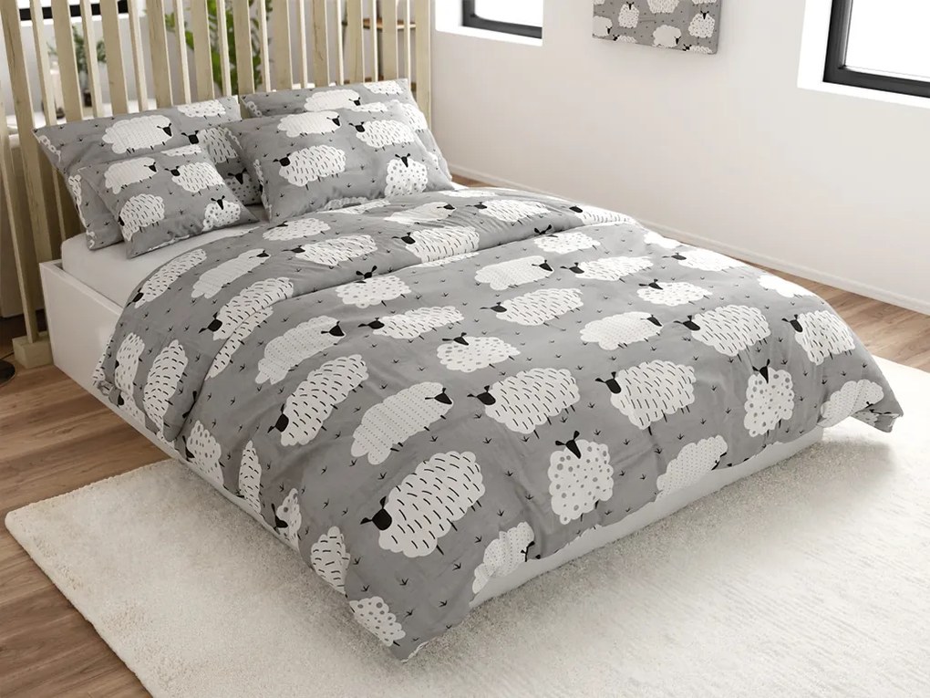 PrzytulneMieszkanie.pl PrzytulneMieszkanie.pl Pościel z polibawełny SHEEP POLY szara Rozmiar pościeli: 2 szt 70 x 90 cm | 200 x 220 cm