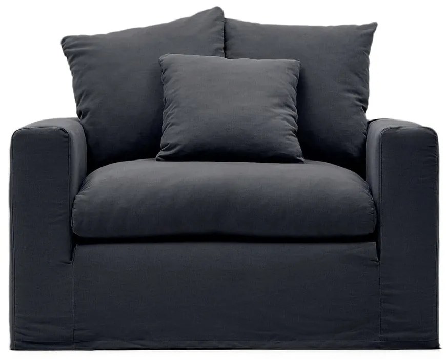 Antracytowy lniany fotel Nora – Kave Home