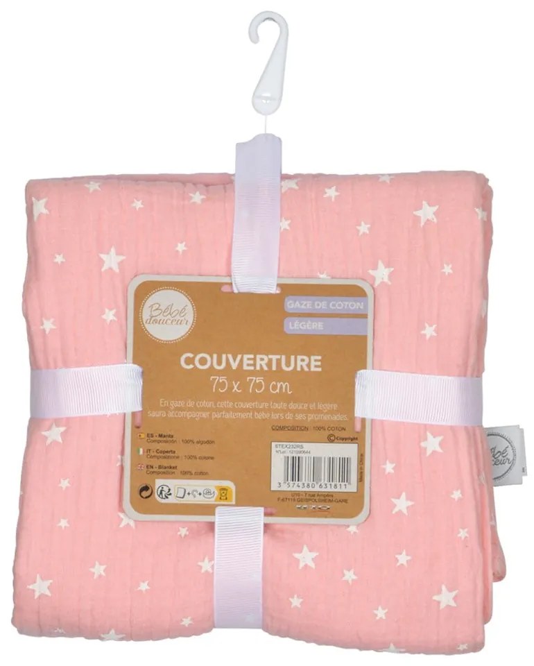 Różowy muślinowy koc dziecięcy 75x75 cm – Bébé Douceur