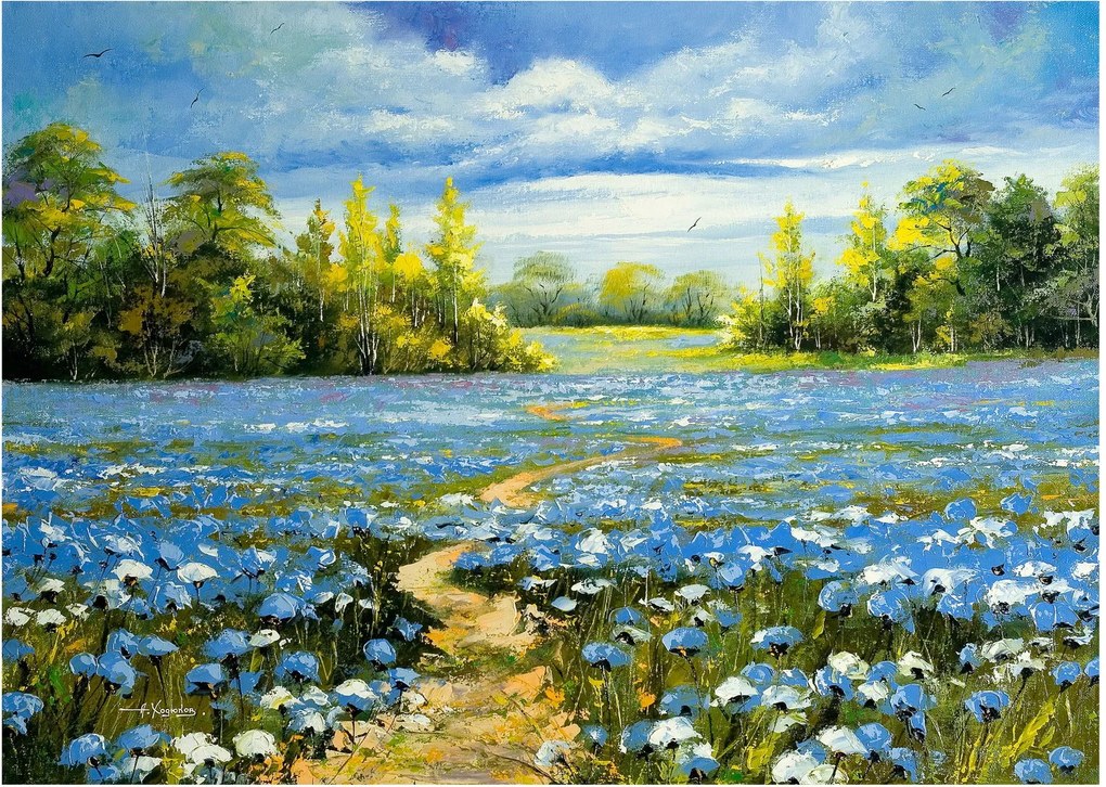 Obraz na szkle - Ścieżka w polu, obraz olejny (70x50 cm)