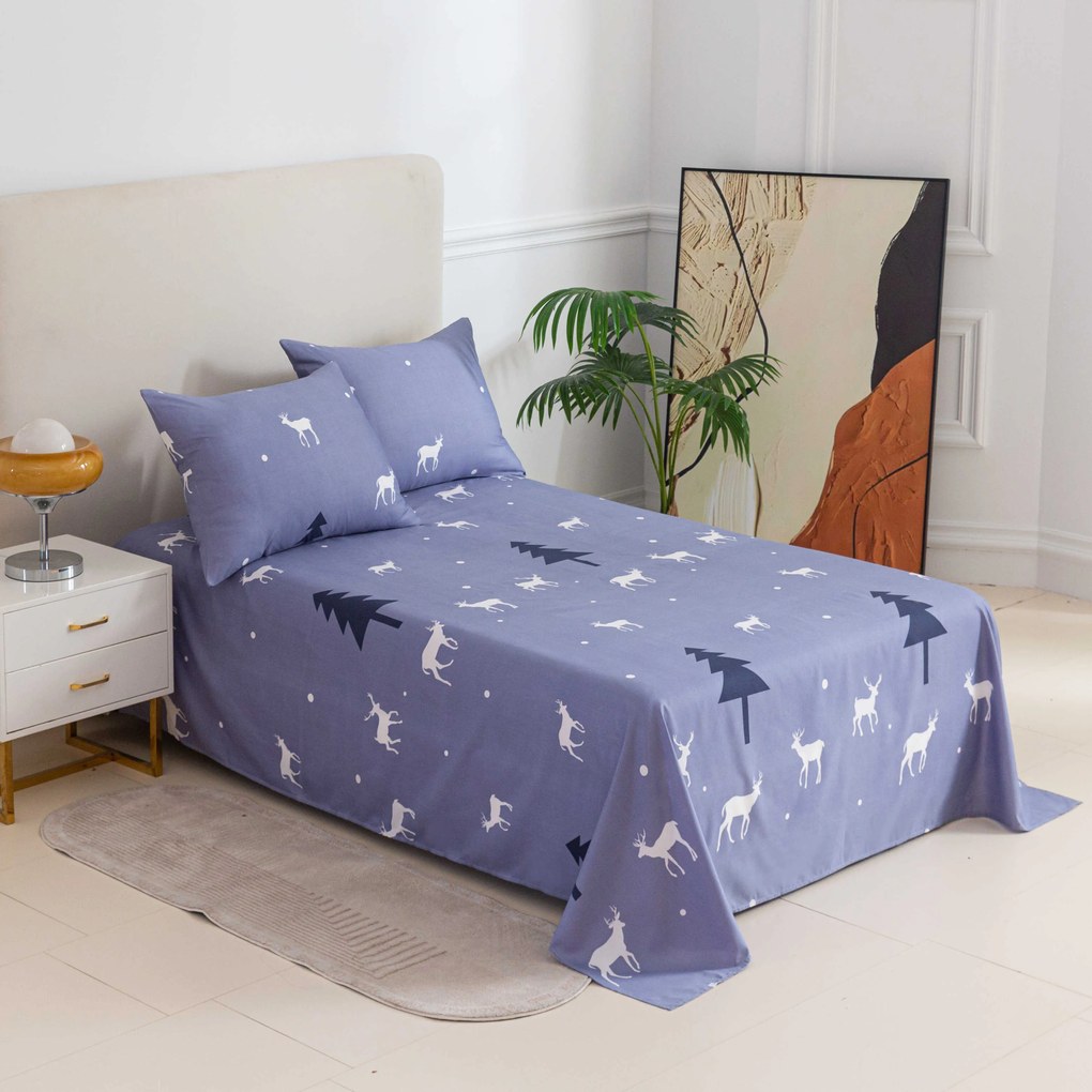 PrzytulneMieszkanie.pl Prześcieradło i poszewka na poduszkę DEER AND TREE Rozmiar: 2 szt. 50 x 70 cm | 200 x 240 cm