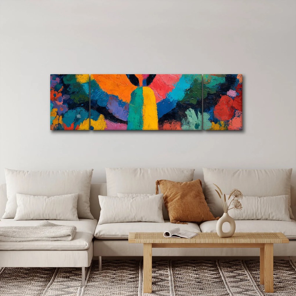 Obraz - Abstrakcyjny anioł z kwiatami (170x50 cm)