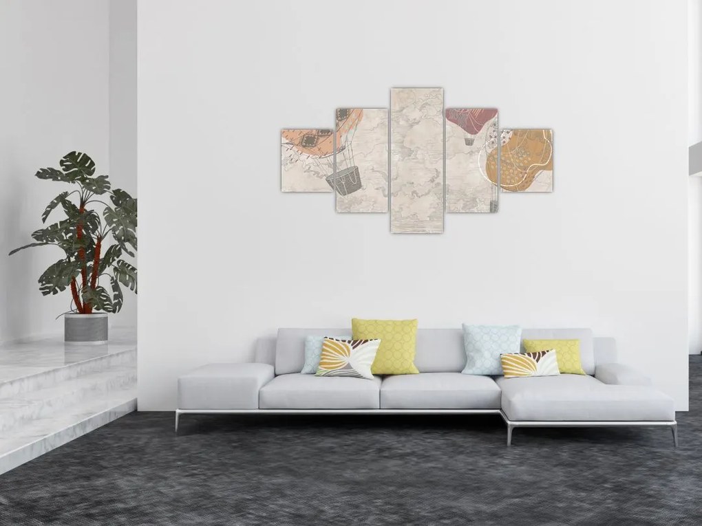 Obraz - Balony nad miastem, ciepłe odcienie (125x70 cm)