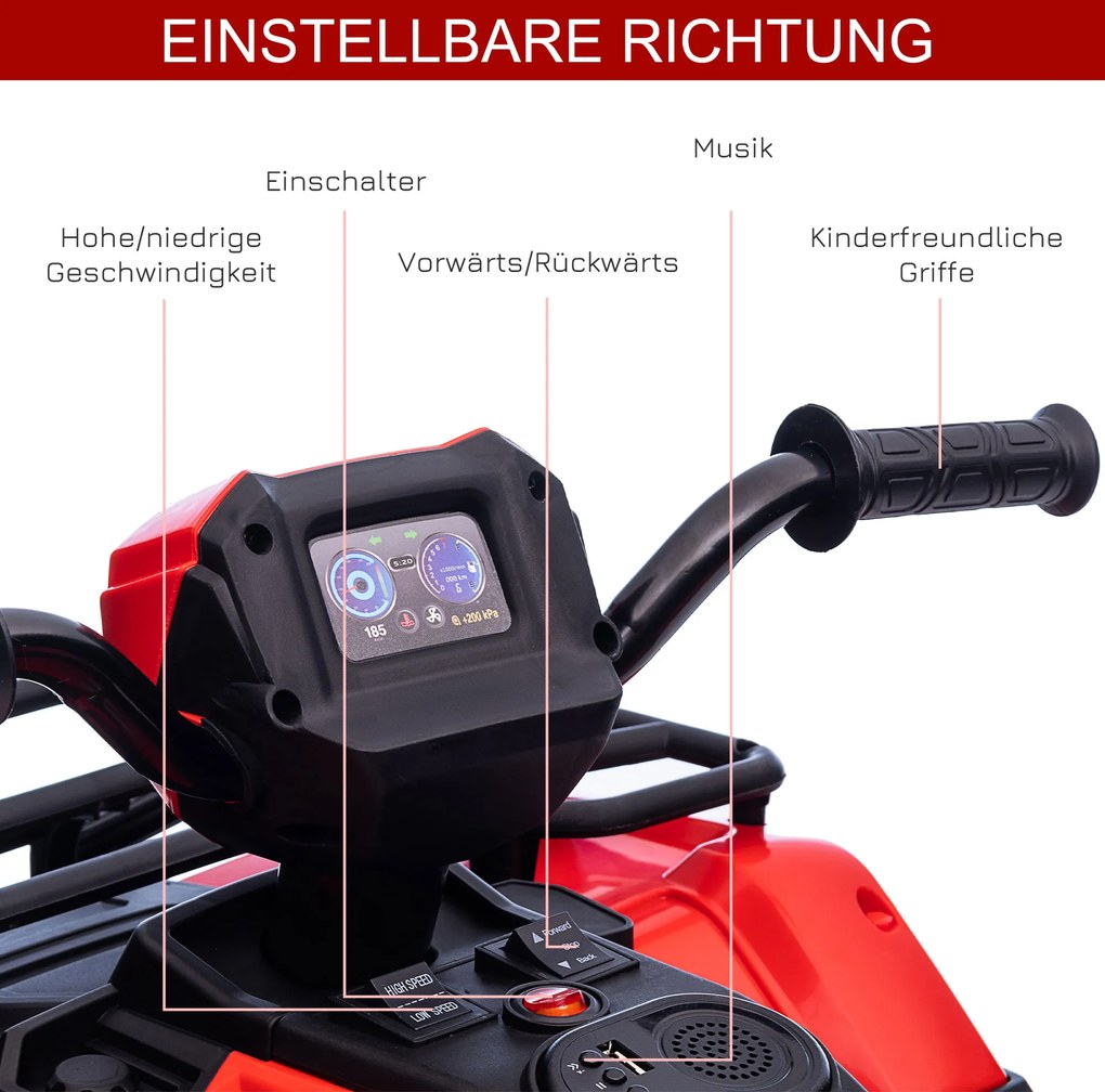 Elektryczny quad dziecięcy HOMCOM, samochód elektryczny, elektryczny quad, pojazd dziecięcy, czerwony