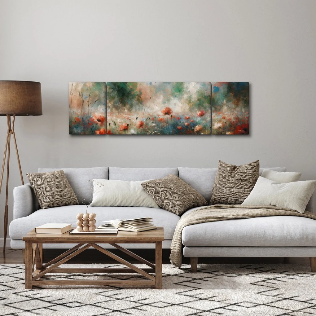 Obraz – Abstrakcja pola z makami (170x50 cm)