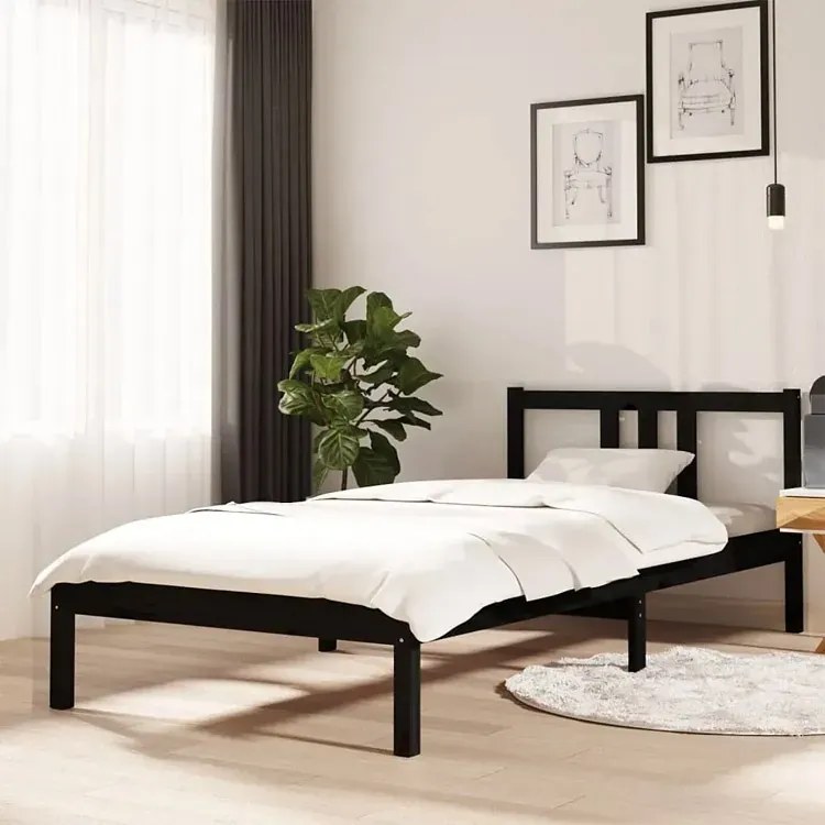 Czarne pojedyncze łóżko drewniane 90x200 cm - Carla 3X