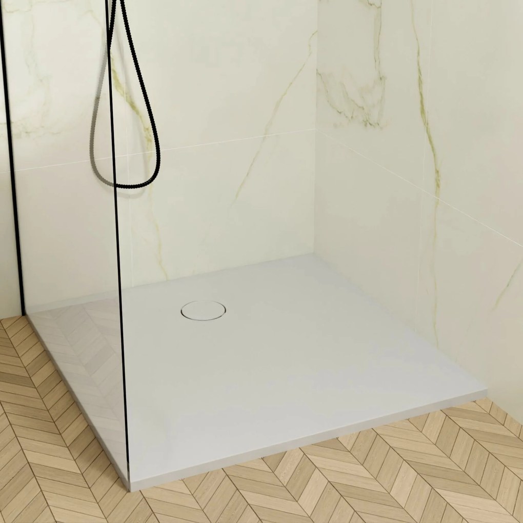 Brodzik kwadratowy z konglomeratu RONA Classic | Różne rozmiary | Różne kolory : Kolor - Biały połysk, Rozmiar - 100x100 cm