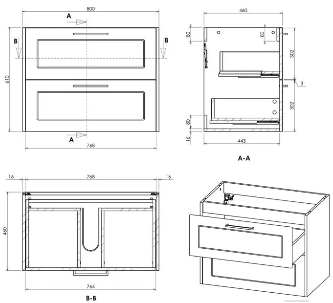 Grafitowa industrialna szafka z umywalką F5-H54