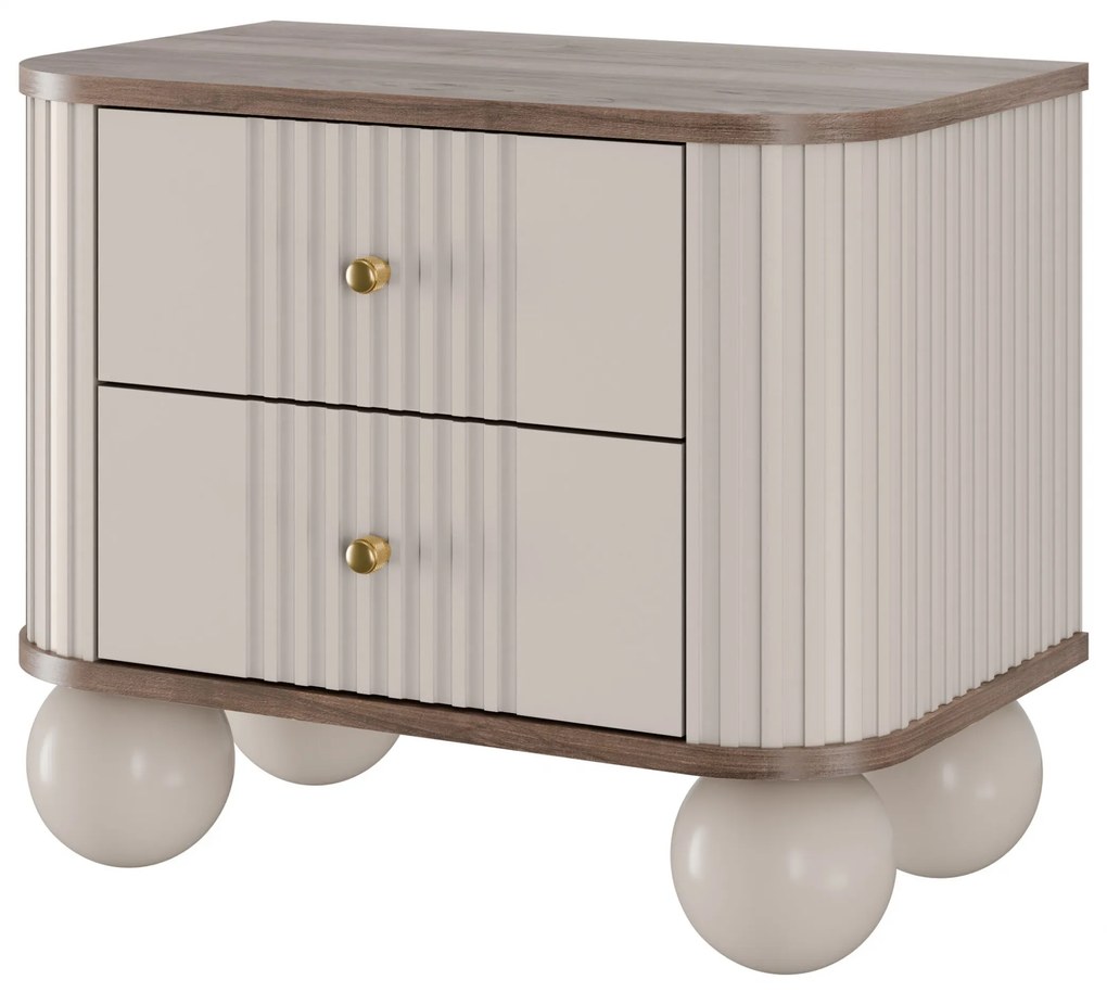 Zestaw szafek nocnych Vesper 56 cm - kaszmir / orzech / złote uchwyty / nogi kule