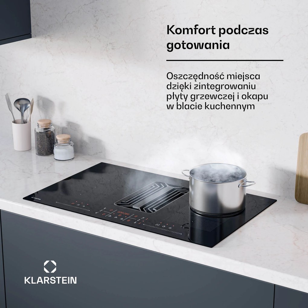 Klarstein AirJet FlexPro 83cm 4 Strefy Płyta Indukcyjna z Okapem Czarny