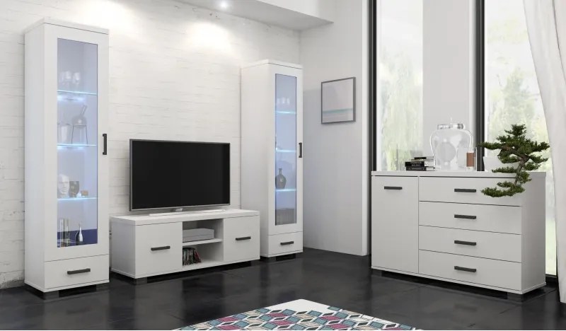 Pojemna biała komoda z 4 szufladami 120 cm do salonu