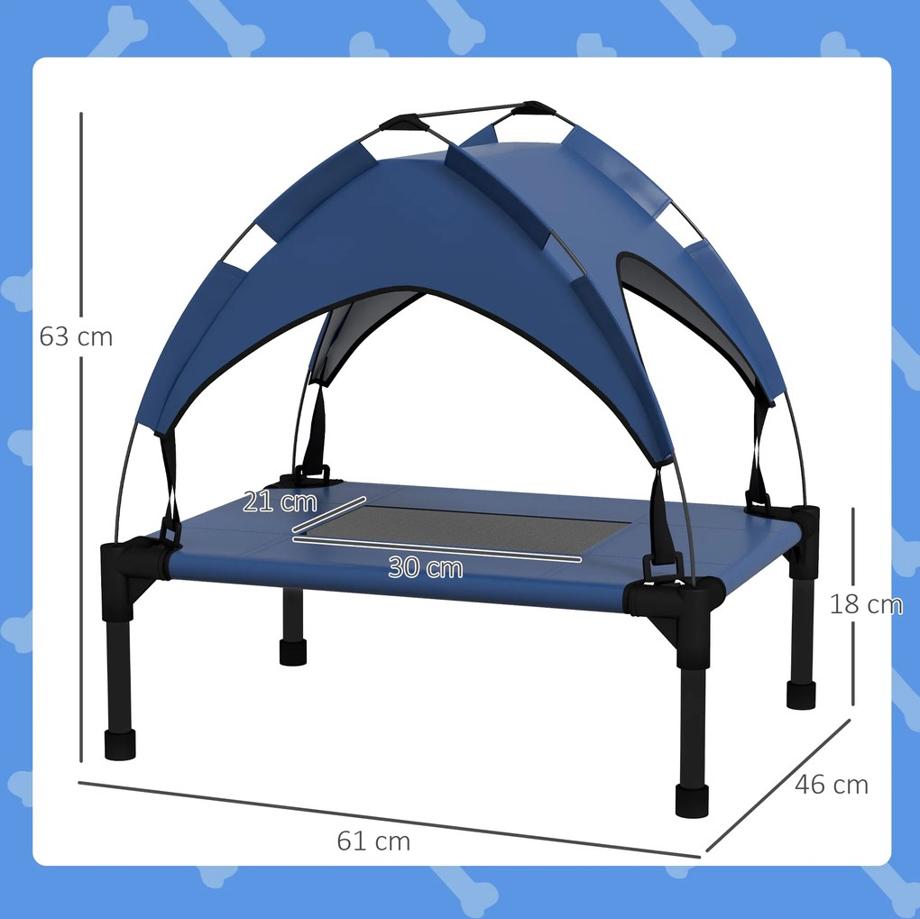 PawHut Legowisko dla Psa z Baldachimem, Zewnętrzne, Przenośne, Wodoodporne, do 30 kg, 61 x 46 x 63 cm, Ciemnoniebieskie