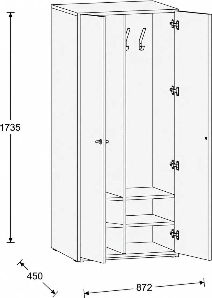 Szafka FRAME, 2 przedziały, 872 x 450 x 1735 mm, PUSH-lock, dąb naturalny