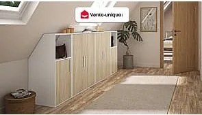 Szafa ze skosem 6-drzwiowa z 2 wnękami - Kolor biały i naturalny - ADEZIO