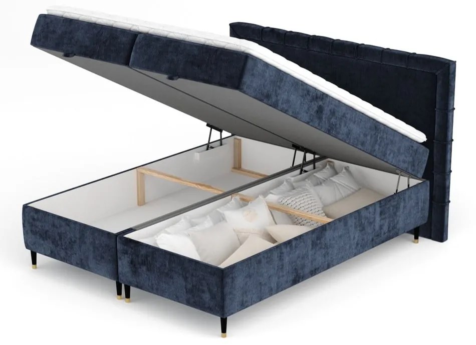 Ciemnoniebieskie łóżko boxspring ze schowkiem 180x200 cm Voyage – Maison de Rêve