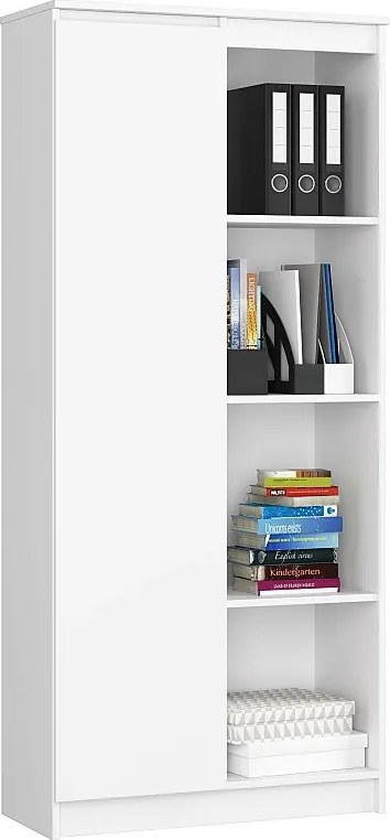 Regał AKORD R80 Biały 80 cm 1 drzwi kolor Biały mat 8 półek 80x35x180 cm