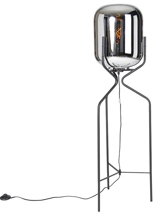 Designerska lampa podłogowa czarna z dymionym szkłem - BlissDesignerski Oswietlenie wewnetrzne