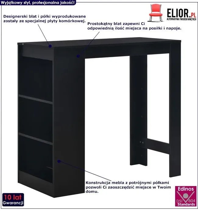 Stolik barowy z półkami czarny F6-H31