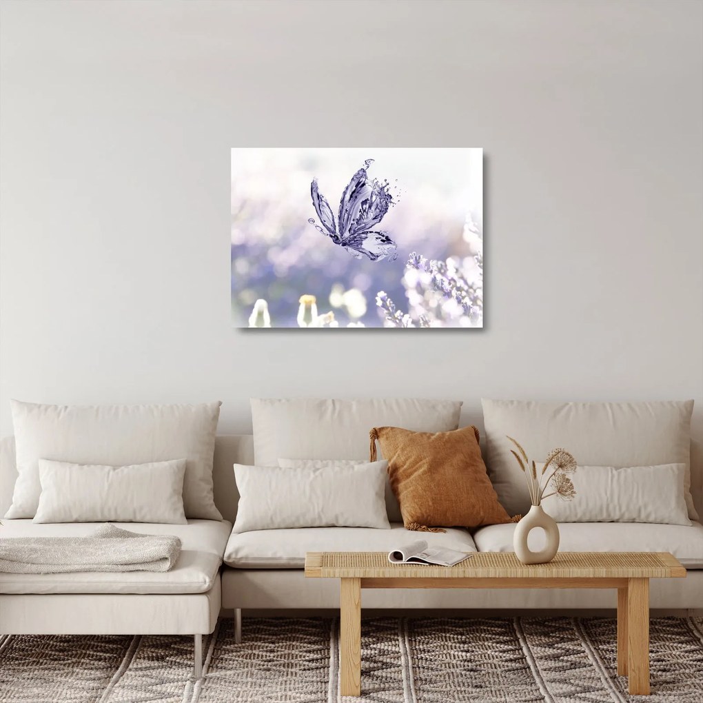 Obraz na szkle - Motyl i lawenda (70x50 cm)