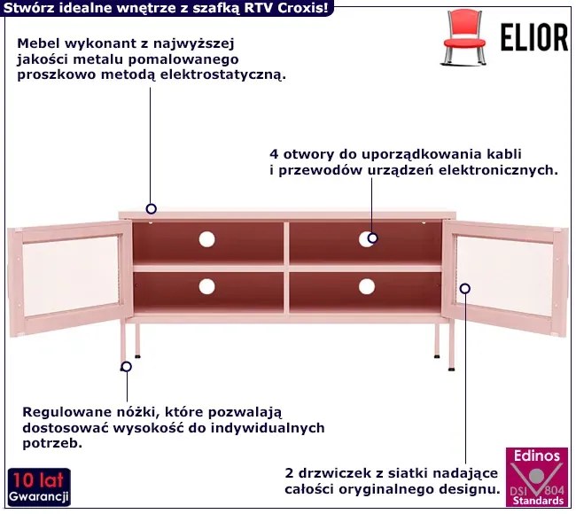 Różowa stalowa szafka RTV z 2 drzwiczkami - Korva