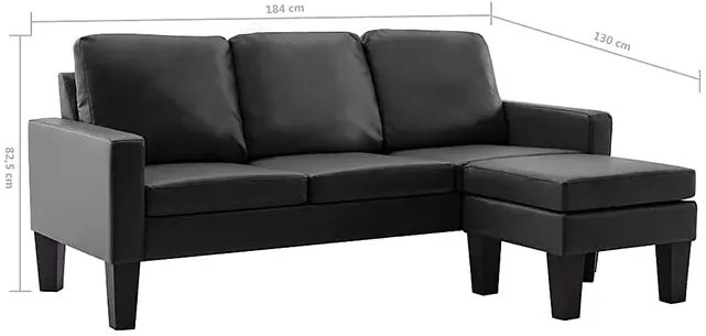 3-osobowa czarna sofa z ekoskóry z podnóżkiem - Lencor 4Q