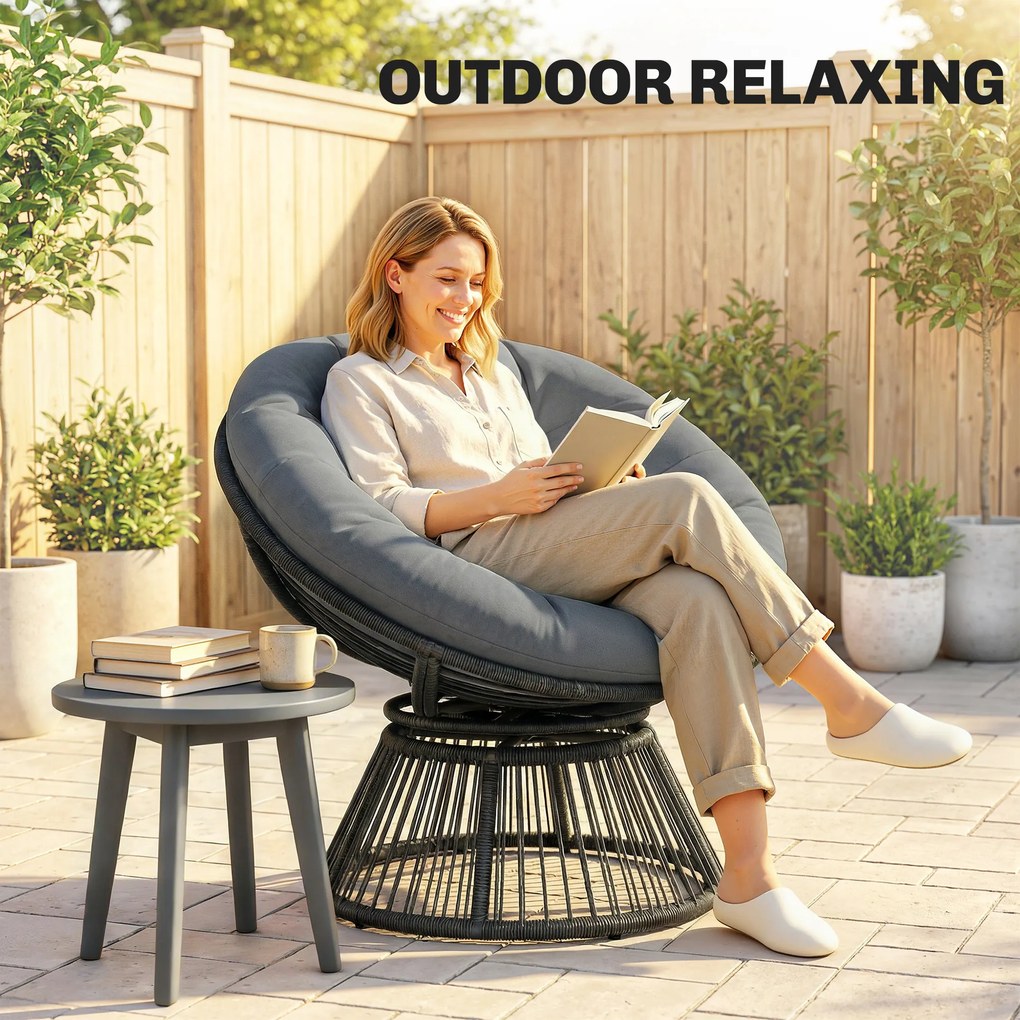 Outsunny Fotel Papasan 360° obrotowy fotel z poduszką stalowa rama fotel z rattanu wypoczynkowy szary | Aosom PL