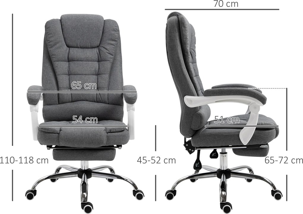 Vinsetto Fotel biurowy z podnóżkiem szary lniany regulowane oparcie wygodny i elegancki | Aosom PL