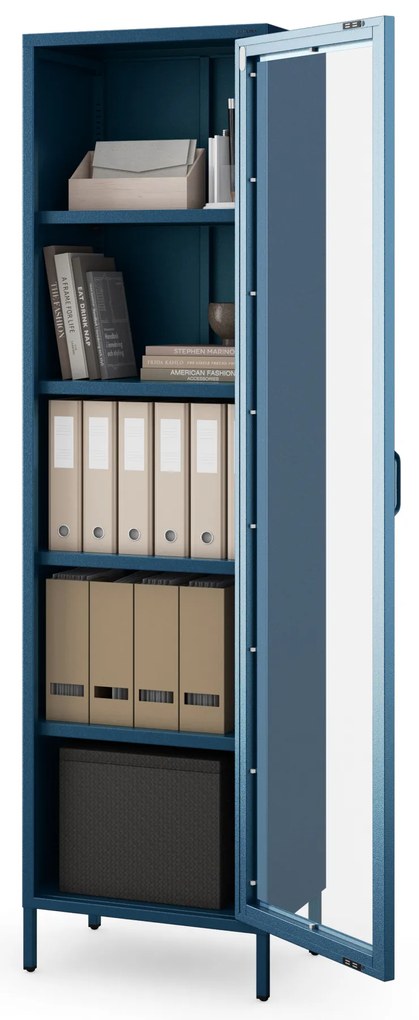 Witryna szklana do salonu wąska granatowa Modern LUIGI 500 x 1800 x 350 mm