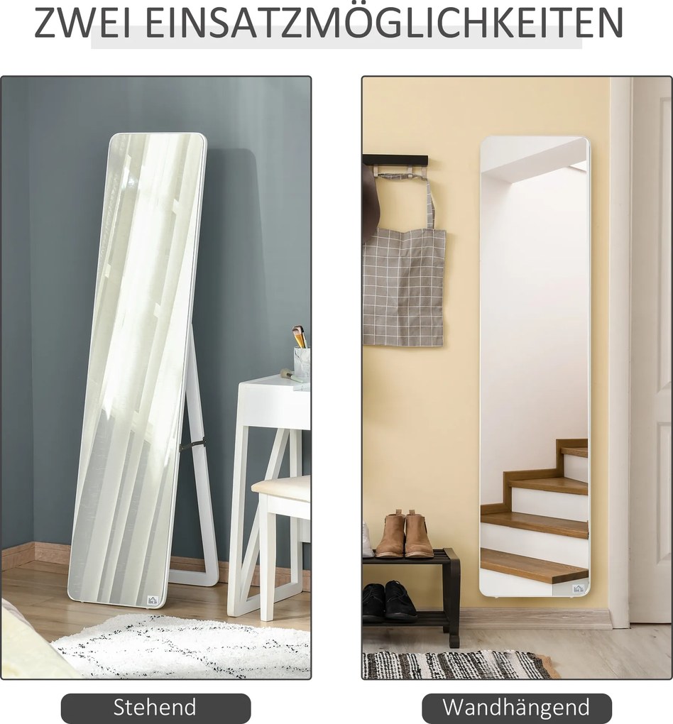 HOMCOM Lustro Pełnowymiarowe Stojące Składana Rama Drewno Sosnowe MDF Białe 37x43x156cm Do Salonu Garderoby | Aosom PL