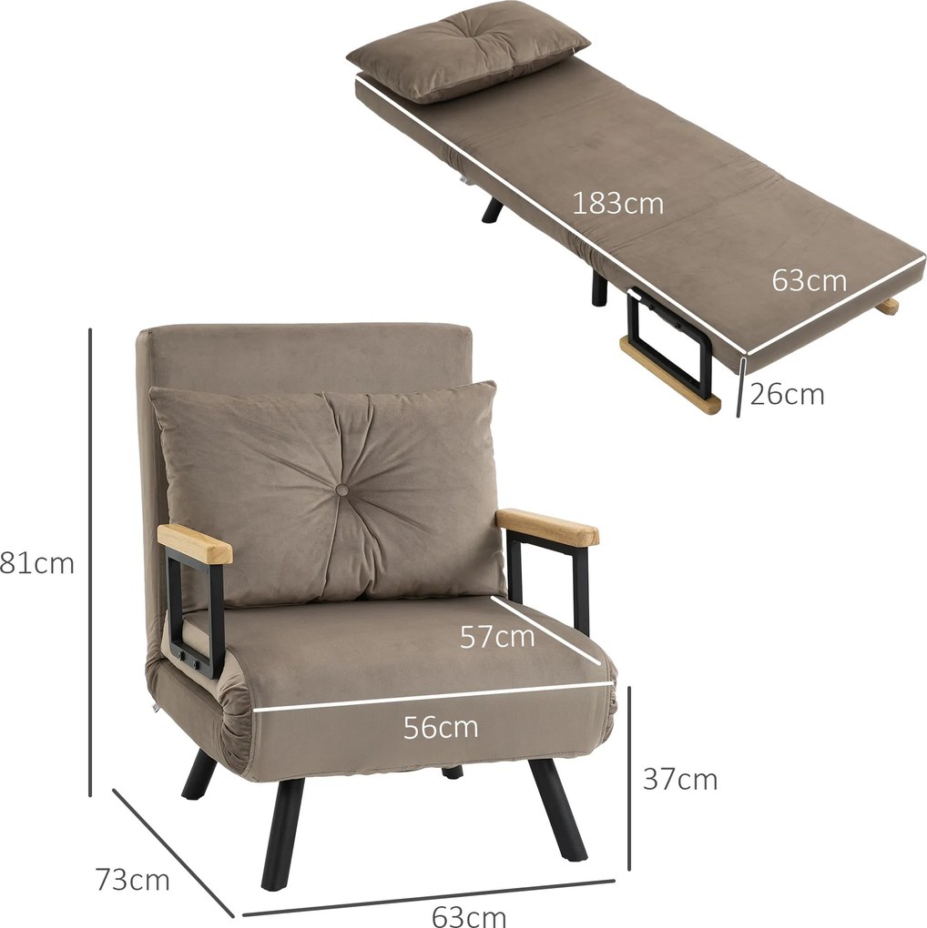 HOMCOM Rozkładany fotel łóżko dla gości z regulowanym oparciem metalowa rama do 120 kg jasnobrązowy | Aosom PL